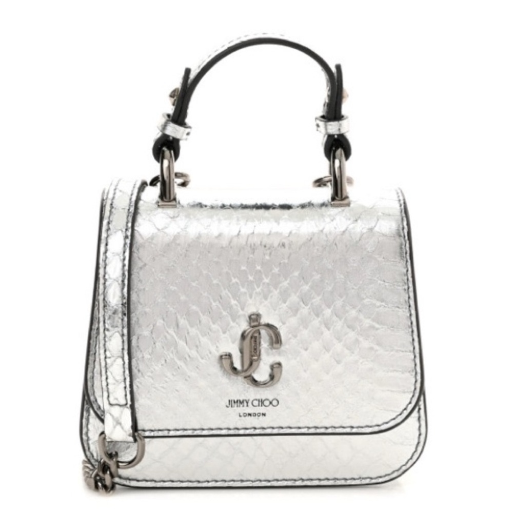 JIMMY CHOO Metallic Snakeskin Embossed Mini Top Handle Crossbody